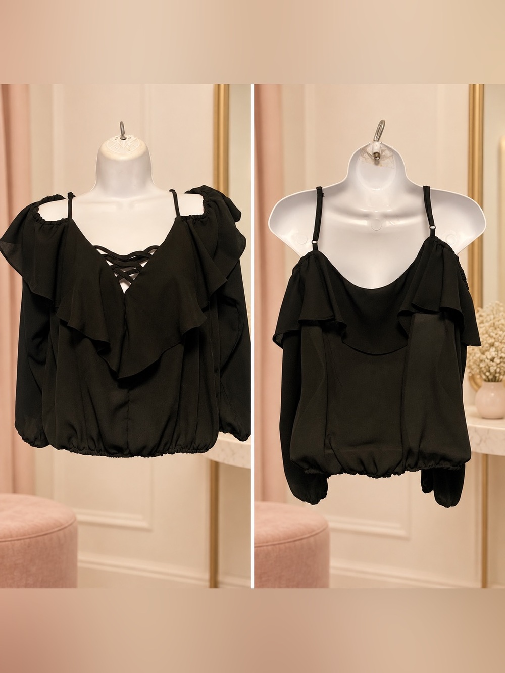 rue21 Black Cold-Shoulder Ruffle Blouse – Women’s Medium
